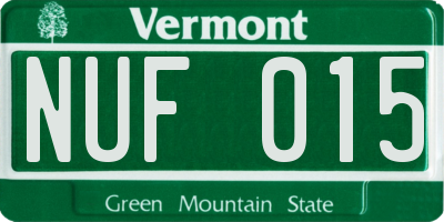 VT license plate NUF015