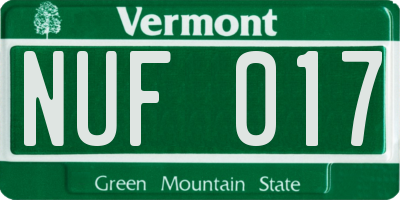 VT license plate NUF017