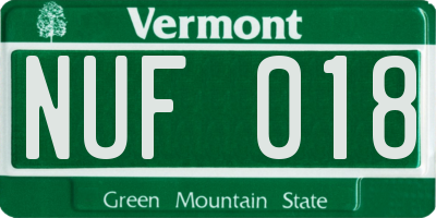 VT license plate NUF018