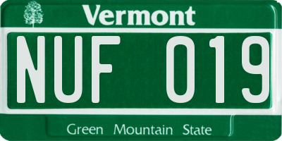 VT license plate NUF019