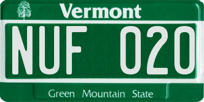 VT license plate NUF020
