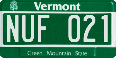 VT license plate NUF021