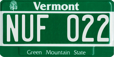 VT license plate NUF022