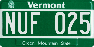 VT license plate NUF025