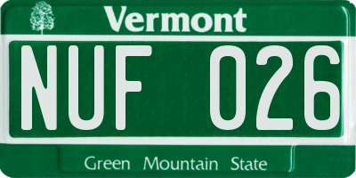 VT license plate NUF026