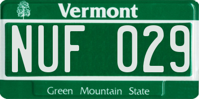 VT license plate NUF029