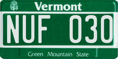 VT license plate NUF030