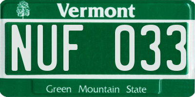 VT license plate NUF033
