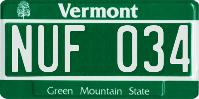 VT license plate NUF034