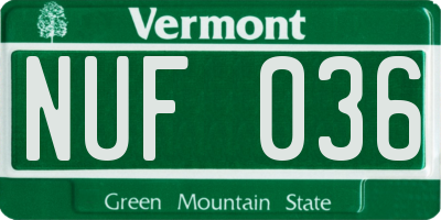VT license plate NUF036