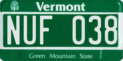 VT license plate NUF038
