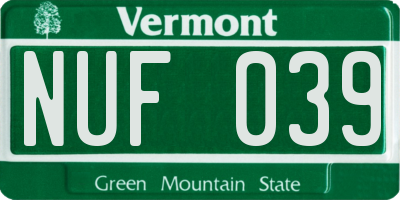 VT license plate NUF039