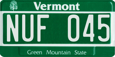 VT license plate NUF045