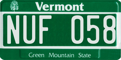 VT license plate NUF058