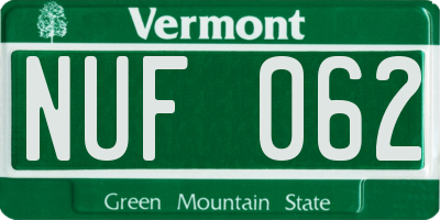 VT license plate NUF062