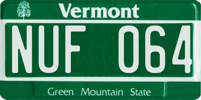 VT license plate NUF064