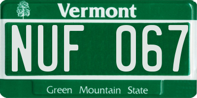 VT license plate NUF067