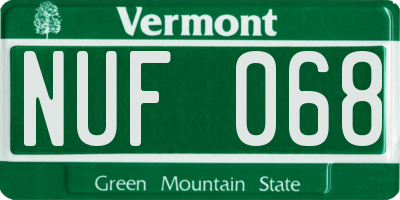 VT license plate NUF068