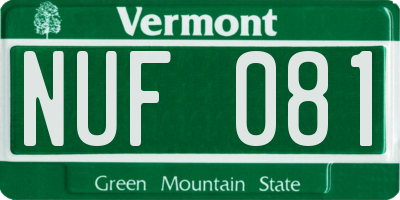 VT license plate NUF081