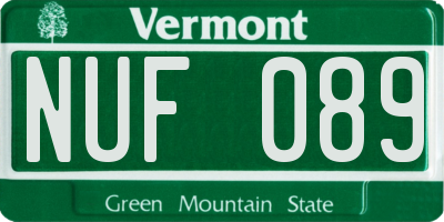 VT license plate NUF089