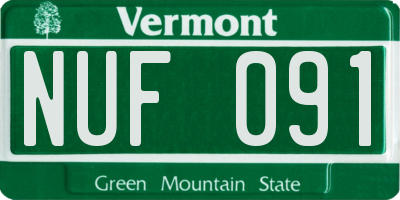 VT license plate NUF091