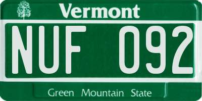 VT license plate NUF092