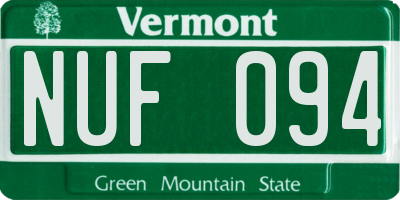 VT license plate NUF094