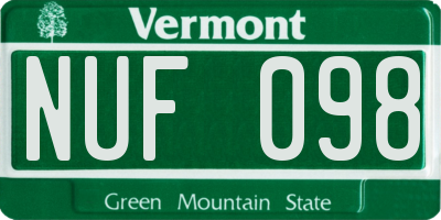 VT license plate NUF098