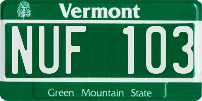 VT license plate NUF103