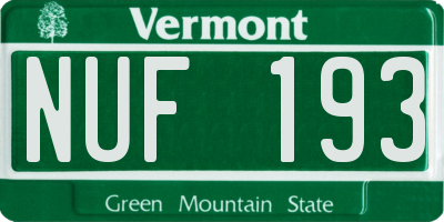 VT license plate NUF193
