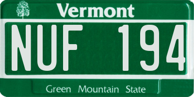 VT license plate NUF194