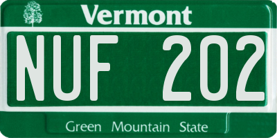 VT license plate NUF202