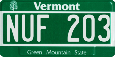 VT license plate NUF203