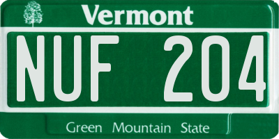 VT license plate NUF204