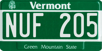 VT license plate NUF205