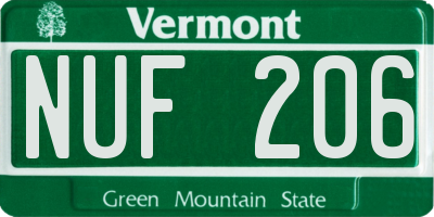 VT license plate NUF206