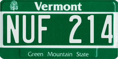 VT license plate NUF214