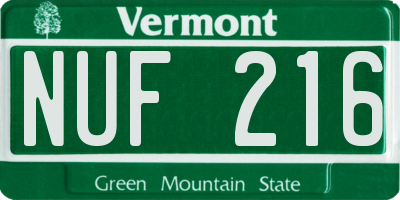 VT license plate NUF216