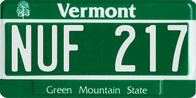 VT license plate NUF217