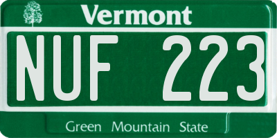 VT license plate NUF223