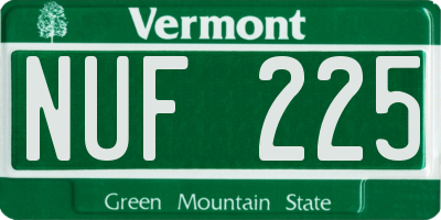 VT license plate NUF225