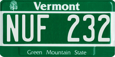 VT license plate NUF232