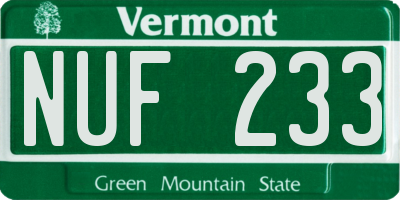 VT license plate NUF233