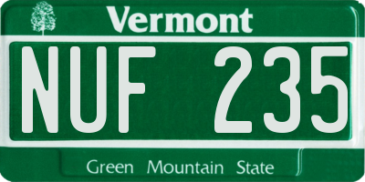 VT license plate NUF235