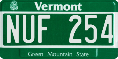 VT license plate NUF254