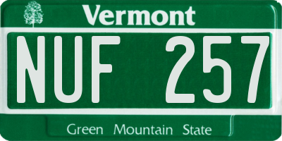 VT license plate NUF257