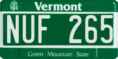 VT license plate NUF265