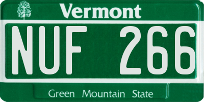 VT license plate NUF266