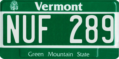 VT license plate NUF289