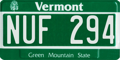VT license plate NUF294